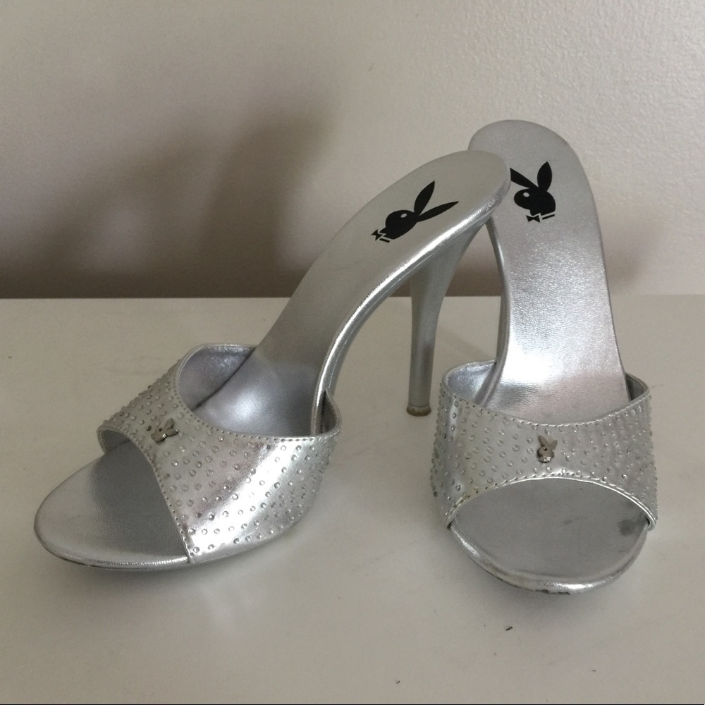 Playboy silver strapless heels/shoes